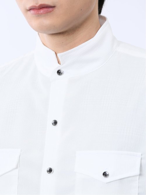 ストレッチ 楊柳 スタンドカラー7分袖シャツ