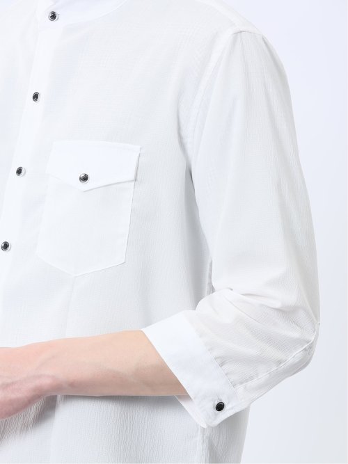 ストレッチ 楊柳 スタンドカラー7分袖シャツ