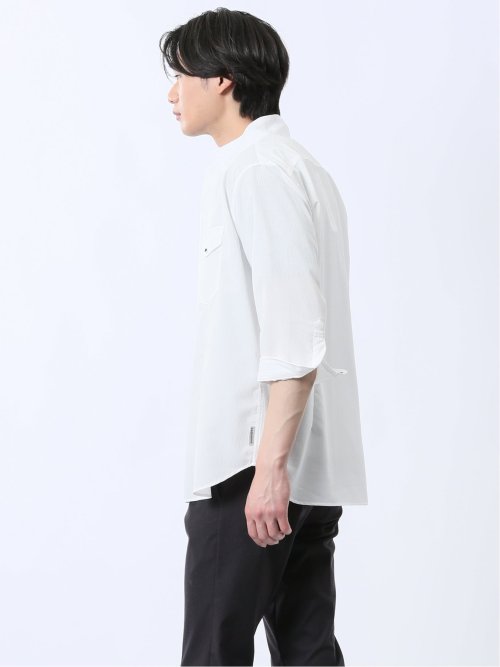 ストレッチ 楊柳 スタンドカラー7分袖シャツ