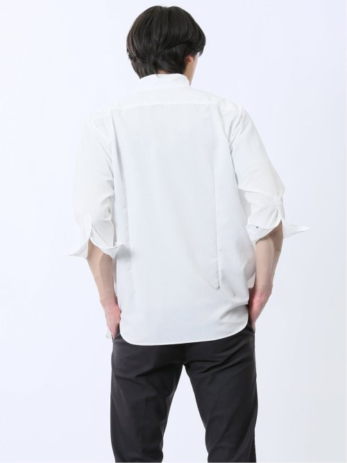 ストレッチ 楊柳 スタンドカラー7分袖シャツ