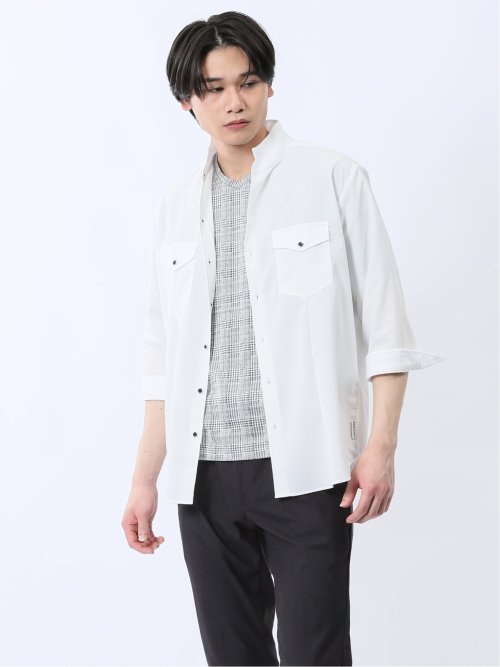 ストレッチ 楊柳 スタンドカラー7分袖シャツ