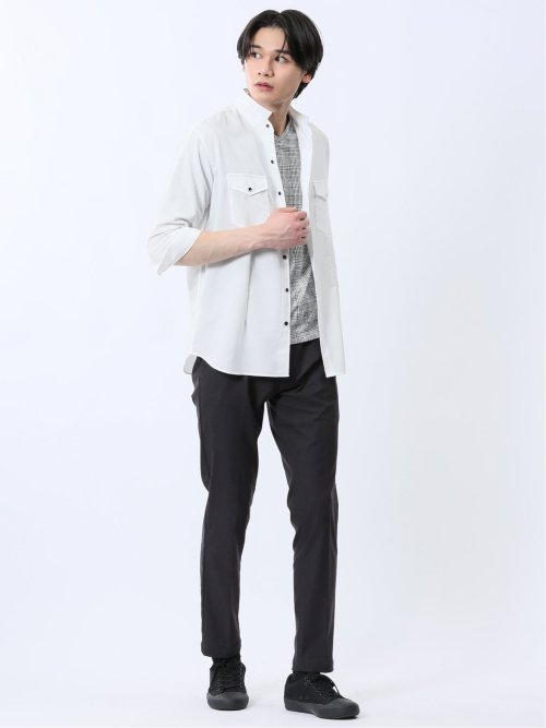 ストレッチ 楊柳 スタンドカラー7分袖シャツ