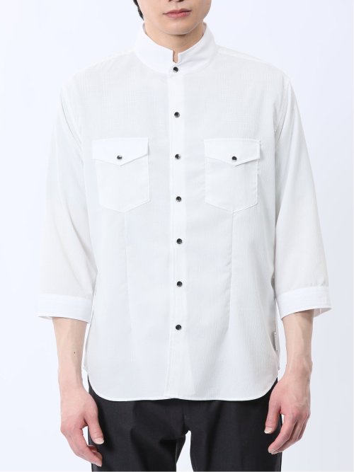 ストレッチ 楊柳 スタンドカラー7分袖シャツ