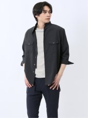 ストレッチ 楊柳 スタンドカラー7分袖シャツ