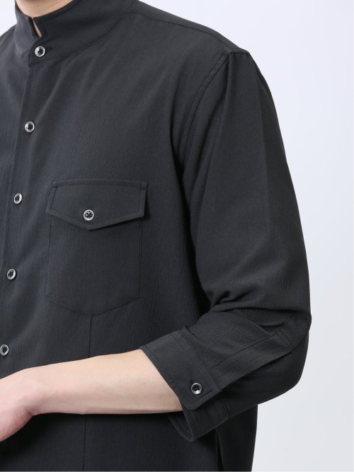 ストレッチ 楊柳 スタンドカラー7分袖シャツ