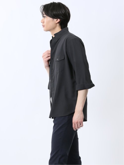 ストレッチ 楊柳 スタンドカラー7分袖シャツ