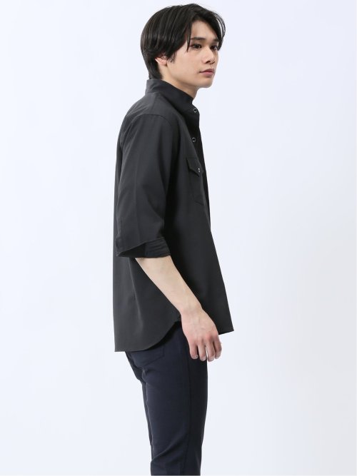 ストレッチ 楊柳 スタンドカラー7分袖シャツ