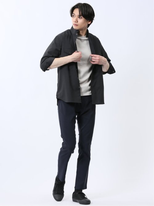 ストレッチ 楊柳 スタンドカラー7分袖シャツ