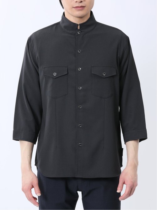 ストレッチ 楊柳 スタンドカラー7分袖シャツ