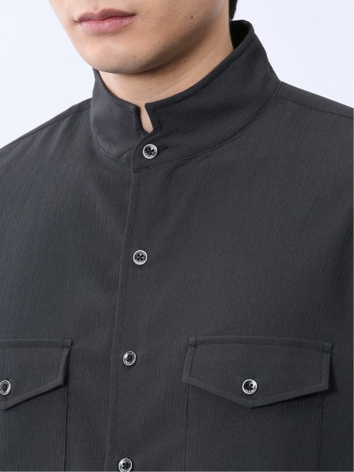 ストレッチ 楊柳 スタンドカラー7分袖シャツ