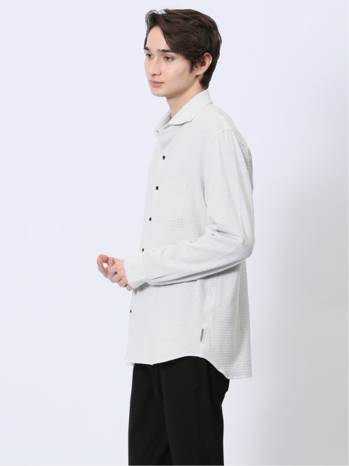 ストレッチジャガード ワイドカラー長袖シャツ