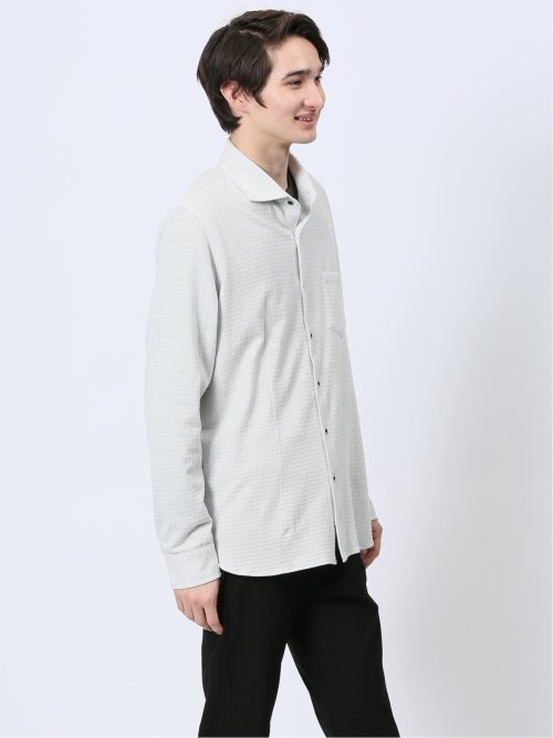 ストレッチジャガード ワイドカラー長袖シャツ