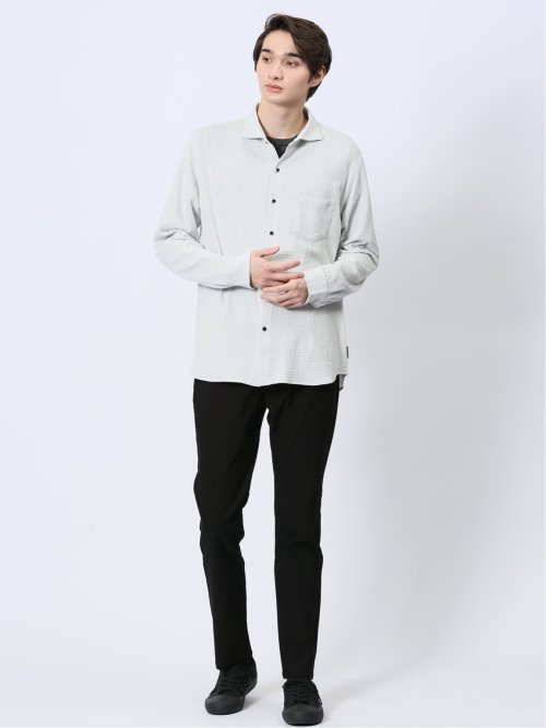 ストレッチジャガード ワイドカラー長袖シャツ