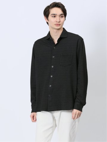 ストレッチジャガード ワイドカラー長袖シャツ