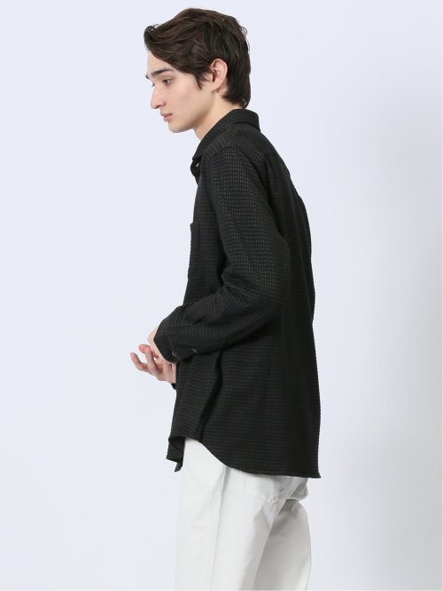 ストレッチジャガード ワイドカラー長袖シャツ