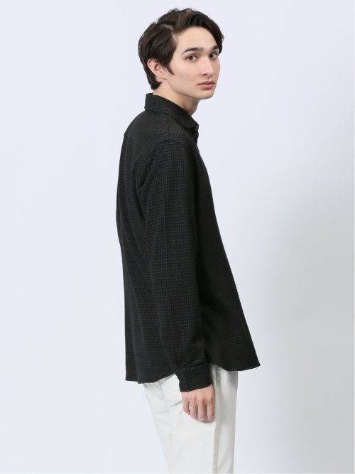ストレッチジャガード ワイドカラー長袖シャツ