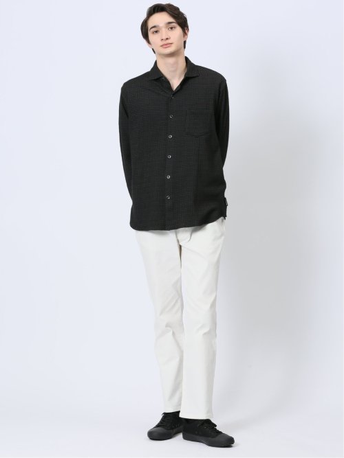 ストレッチジャガード ワイドカラー長袖シャツ