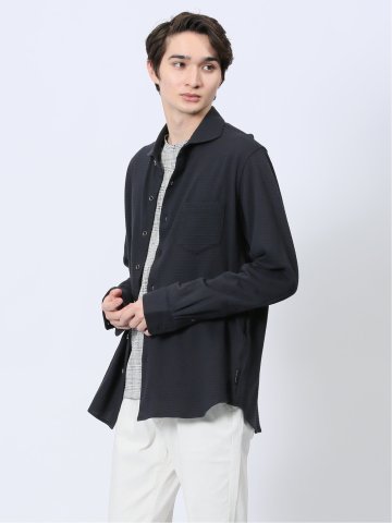 ストレッチジャガード ワイドカラー長袖シャツ