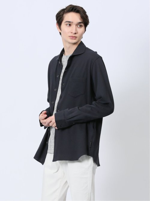 ストレッチジャガード ワイドカラー長袖シャツ