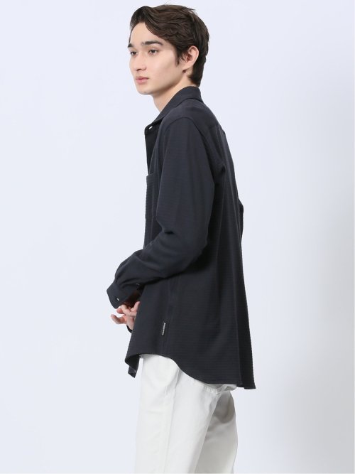 ストレッチジャガード ワイドカラー長袖シャツ