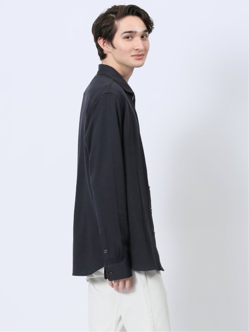 ストレッチジャガード ワイドカラー長袖シャツ