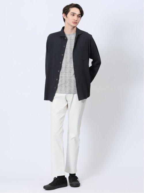 ストレッチジャガード ワイドカラー長袖シャツ