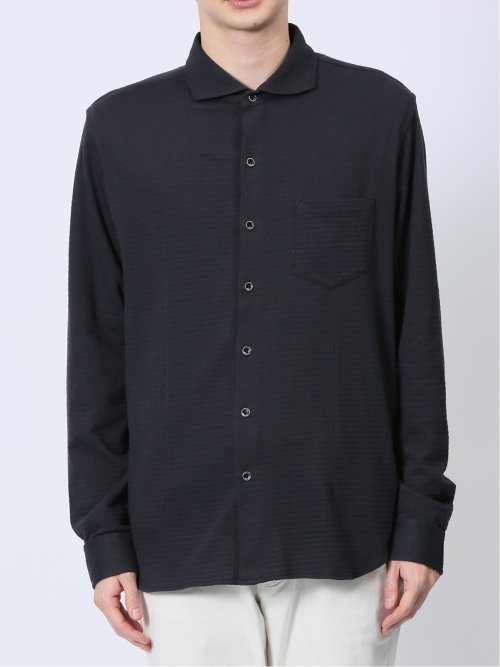 ストレッチジャガード ワイドカラー長袖シャツ