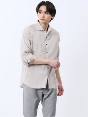 ふくれチェック カッタウェイカラー7分袖シャツ