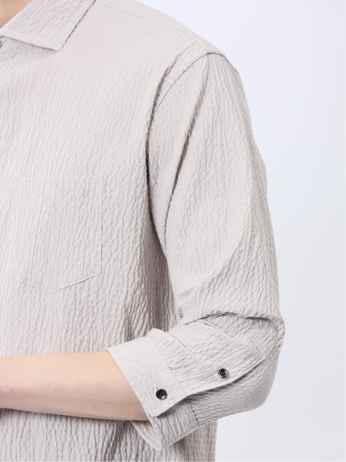 ふくれチェック カッタウェイカラー7分袖シャツ