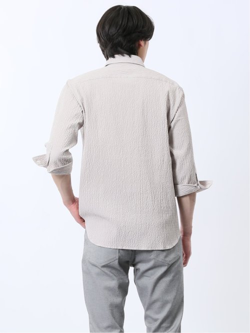 ふくれチェック カッタウェイカラー7分袖シャツ