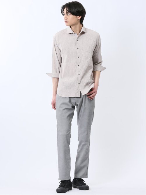 ふくれチェック カッタウェイカラー7分袖シャツ