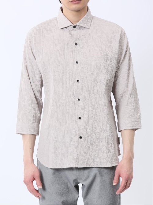 ふくれチェック カッタウェイカラー7分袖シャツ