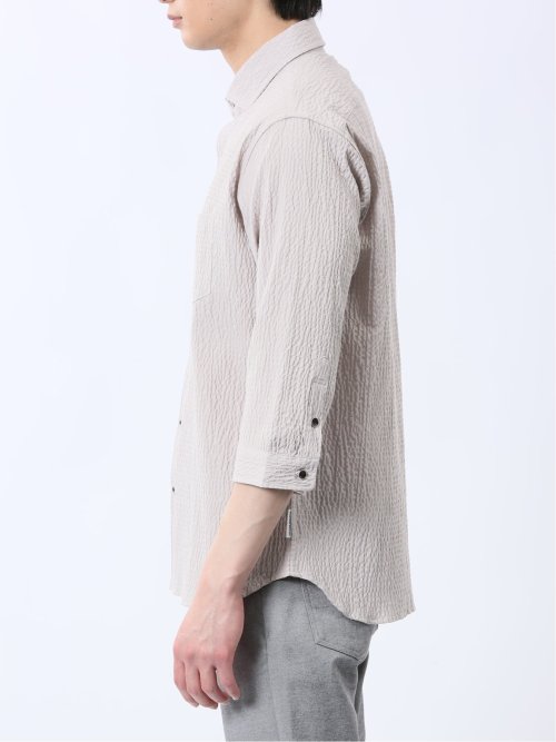 ふくれチェック カッタウェイカラー7分袖シャツ