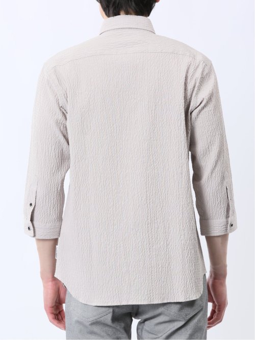 ふくれチェック カッタウェイカラー7分袖シャツ