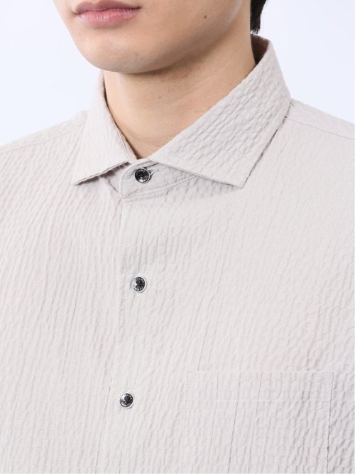 ふくれチェック カッタウェイカラー7分袖シャツ