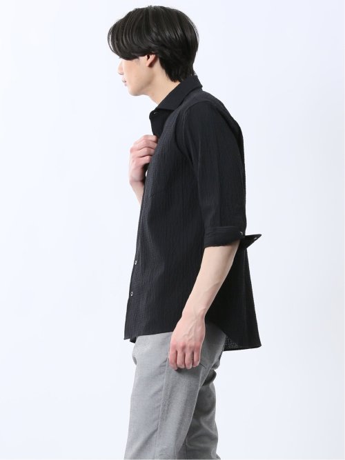 ふくれチェック カッタウェイカラー7分袖シャツ