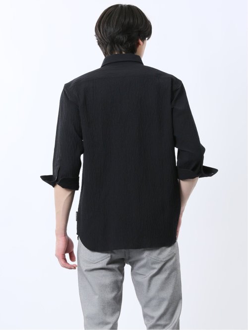 ふくれチェック カッタウェイカラー7分袖シャツ