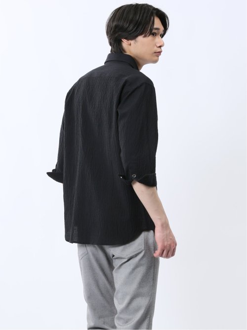 ふくれチェック カッタウェイカラー7分袖シャツ