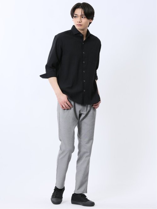 ふくれチェック カッタウェイカラー7分袖シャツ