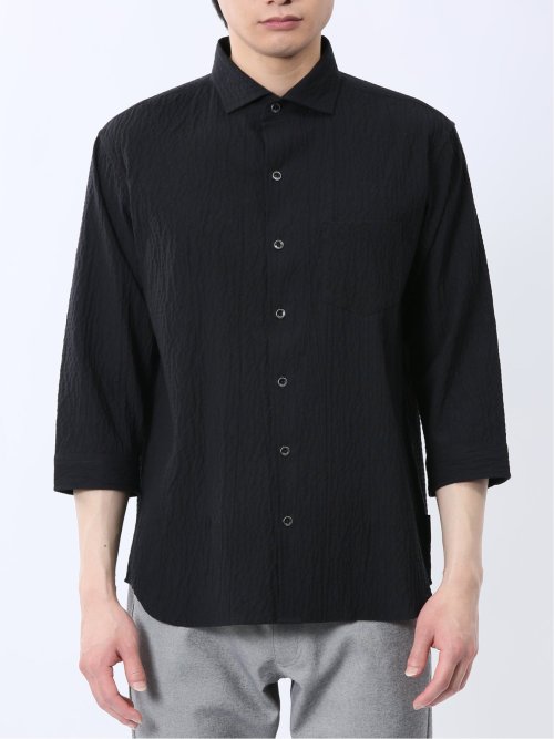 ふくれチェック カッタウェイカラー7分袖シャツ