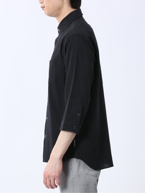 ふくれチェック カッタウェイカラー7分袖シャツ