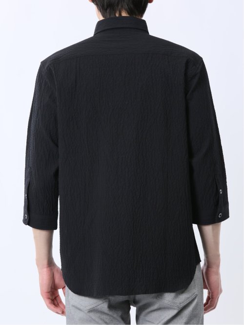 ふくれチェック カッタウェイカラー7分袖シャツ