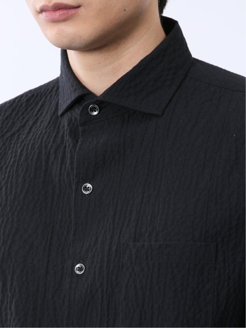 ふくれチェック カッタウェイカラー7分袖シャツ