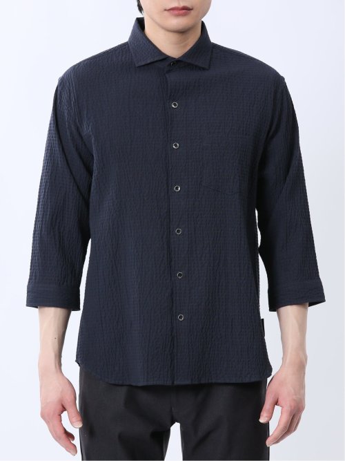 ふくれチェック カッタウェイカラー7分袖シャツ