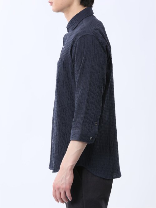 ふくれチェック カッタウェイカラー7分袖シャツ