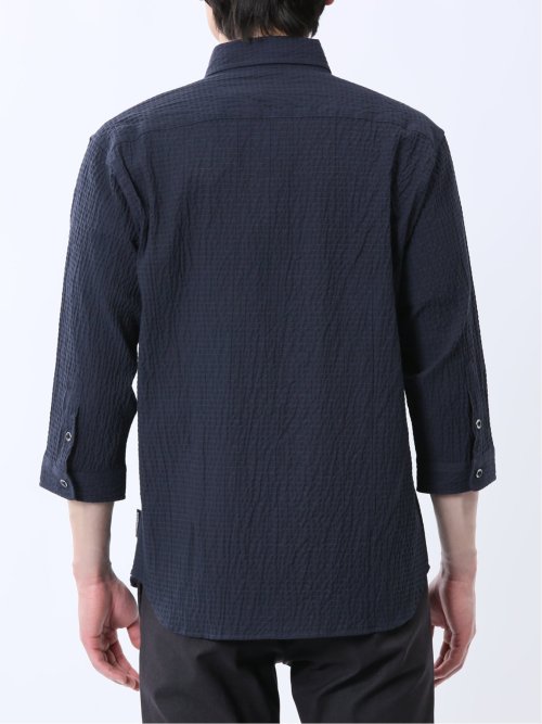 ふくれチェック カッタウェイカラー7分袖シャツ