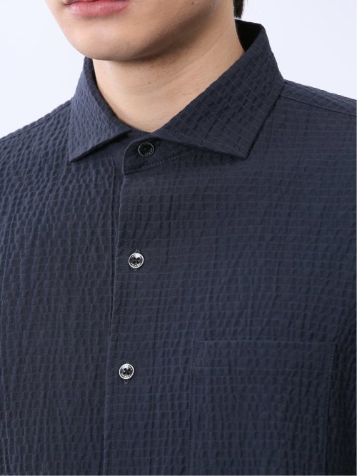 ふくれチェック カッタウェイカラー7分袖シャツ