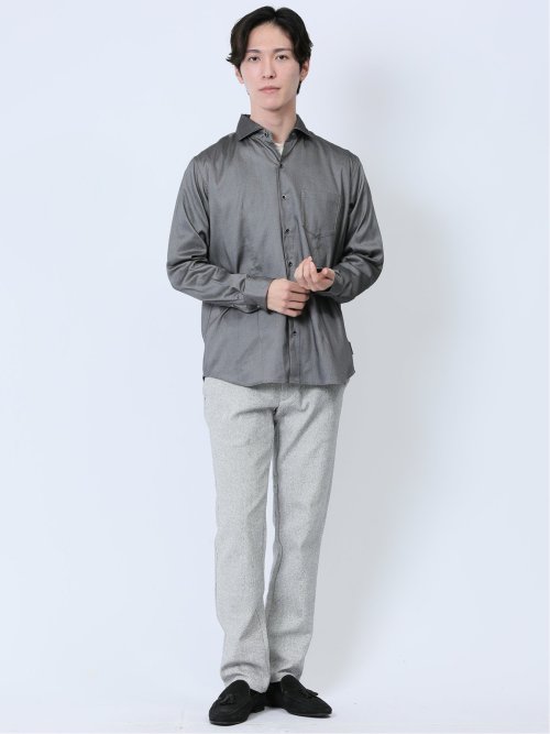 ストレッチジャガード カッタウェイカラー長袖シャツ