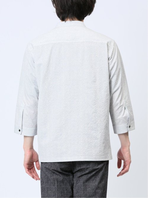 サッカープリント バンドカラー7分袖シャツ