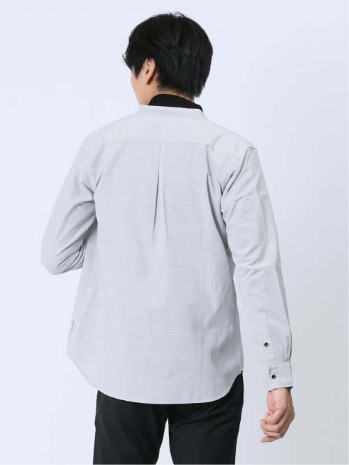 ジャガードチェック バンドカラー長袖シャツ